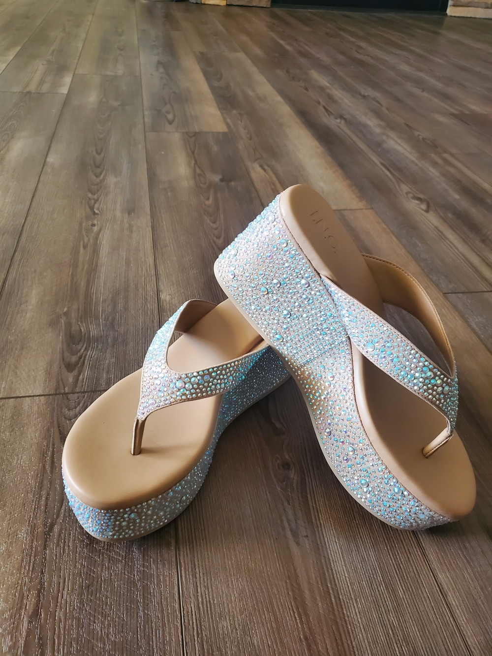INC International Concepts Nude Crystal-Embellished Thong Sandals